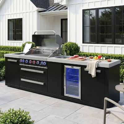 Mont Alpi Mont Alpi 805 Black Stainless Steel Island with a Beverage Center MAi805-BSSBEV Outdoor Kitchen Pre-Built Bundle 689771009025