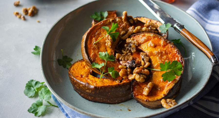 Miso Maple Roasted Pumpkin with Toasted Walnuts