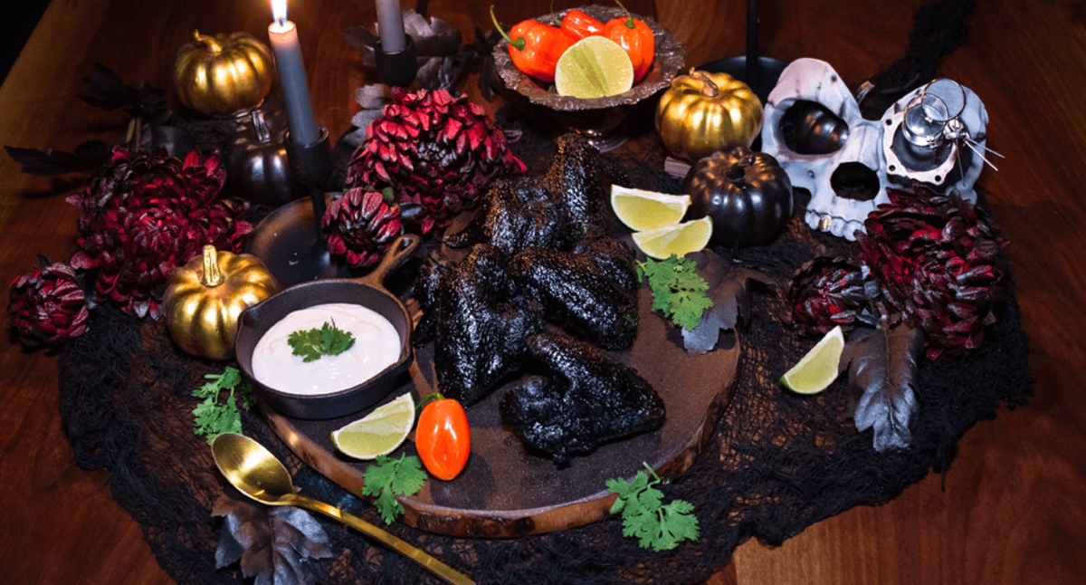 Spooky Spicy BBQ Chicken Wings Recipe with Cooling Coconut Dip