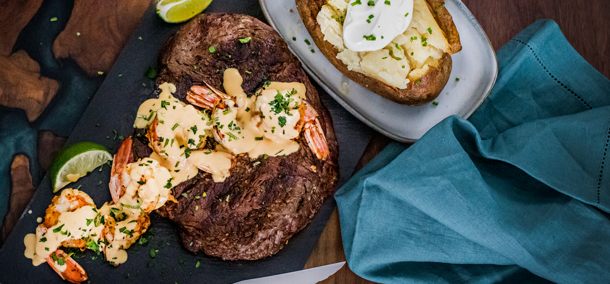 SURF ‘N’ TURF WITH CREAMY CAJUN LIME SAUCE