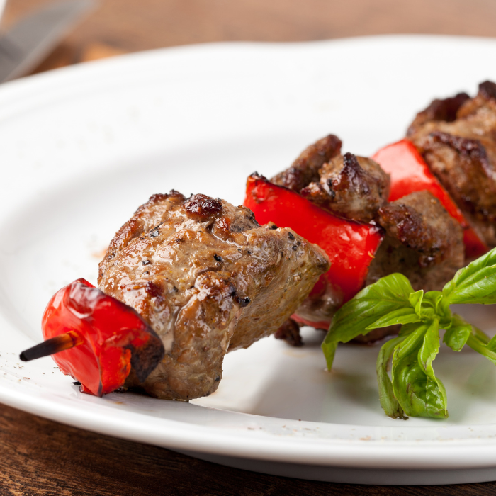 Beef and Tomato Kebabs with Dill Dressing
