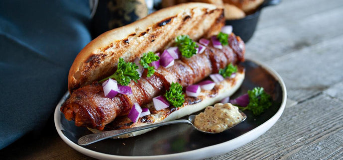 HOTDOGS WRAPPED WITH BACON & STUFFED WITH CHEESE