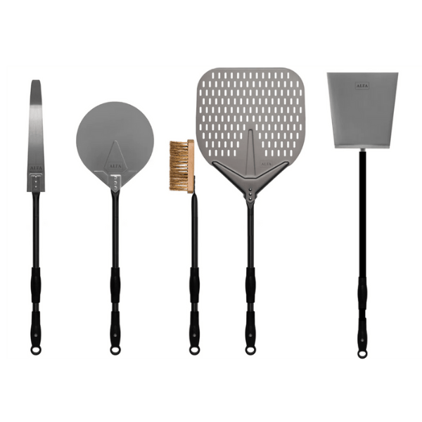 BBQing.com Alfa 48" Large Pizza Peel Kit (Peel / Turner / Brush / Rake / Shovel) AC-5PCLWPEELSET