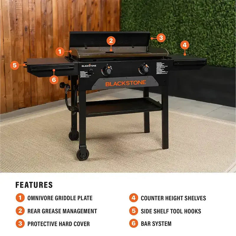 Blackstone Blackstone Original 28″ Omnivore Griddle with Hard Cover Propane / Black 2207BS Freestanding Gas Griddle 717604022078