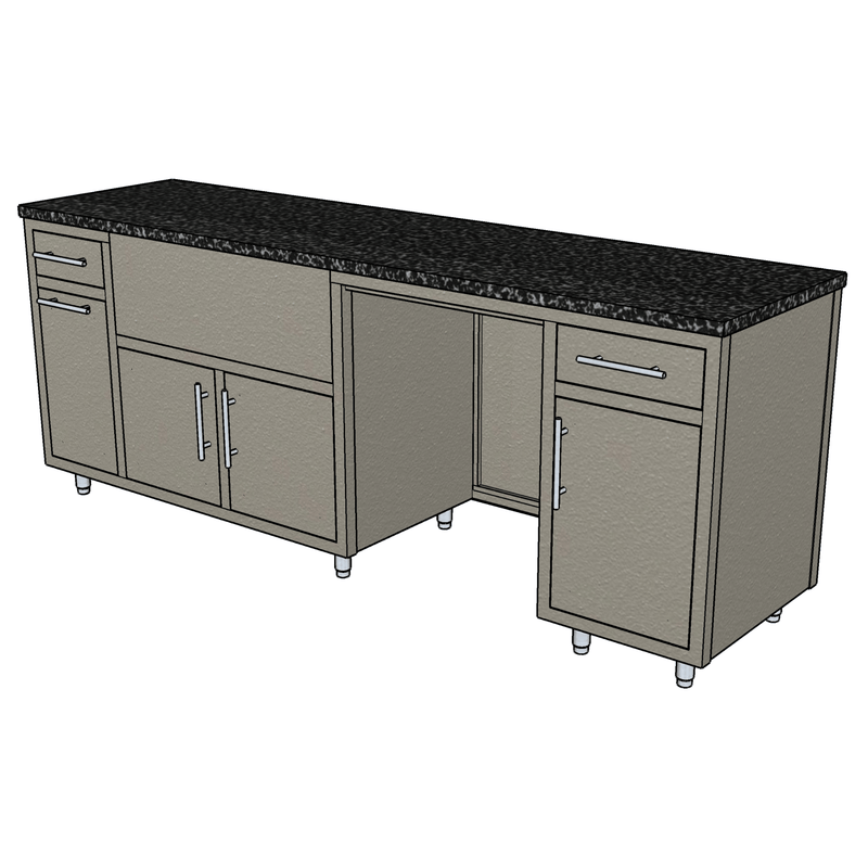 Challenger Challenger Coastal 93.125" Outdoor Kitchen Island WGRDD, Waste Bin, Grill, 24" Fridge & Drawer Door Pan / Textured Gray Glimmer / Silver Vein COGI-93.125-WGRDD-PAN-GG-SV Outdoor Kitchen Pre-Built Bundle