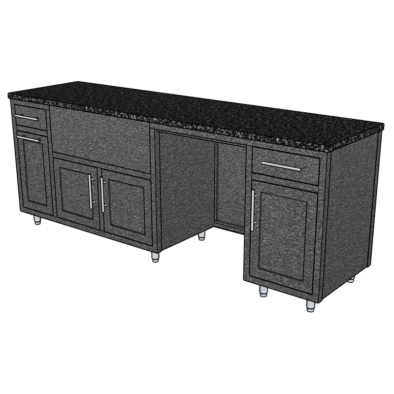 Challenger Challenger Coastal 93.125" Outdoor Kitchen Island WGRDD, Waste Bin, Grill, 24" Fridge & Drawer Door Shaker / Graphite / Silver Vein COGI-93.125-WGRDD-SHAKER-GPH-SV Outdoor Kitchen Pre-Built Bundle