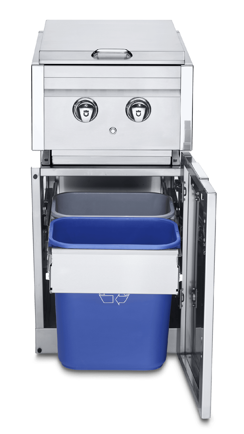 Crown Verity Crown Verity INFINITE SERIES CABINET MODULE WITH DUAL SIDE BURNER AND GARBAGE HOLDER WITH BINS (NG)  - Stainless Steel ICM-SBNG-GH Outdoor Kitchen Cabinets