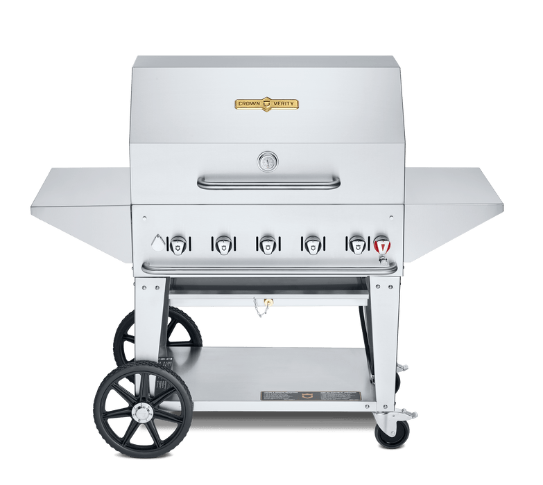 Crown Verity Crown Verity Premium Mobile Grill Professional Series Charbroiler 36" w/ Roll Dome & 2 Shelves CV-MCB-36PRO-NG Natural Gas / Stainless Steel CV-MCB-36PRO-NG Freestanding Gas Grill CV-MCB-36PRO-NG