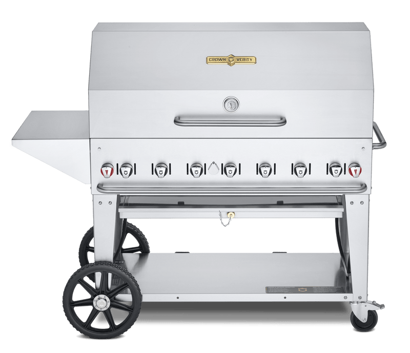 Crown Verity Crown Verity Premium Mobile Grill Professional Series Charbroiler 48" w/ Roll Dome & Shelf Propane / Stainless Steel CV-MCB-48PKG Freestanding Gas Grill CV-MCB-48PKG