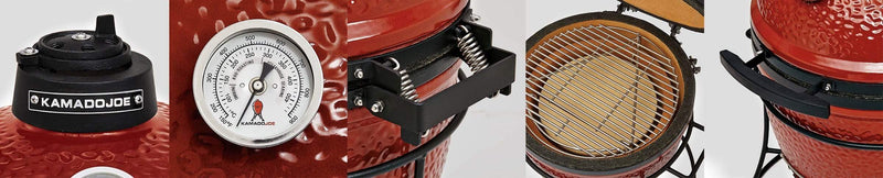 Kamado Joe Kamado Joe Jr. Ceramic Charcoal Grill & Smoker with Cast Iron Stand KJ13RH Charcoal / Red KJ13RH Portable Kamado Grill 811738020303