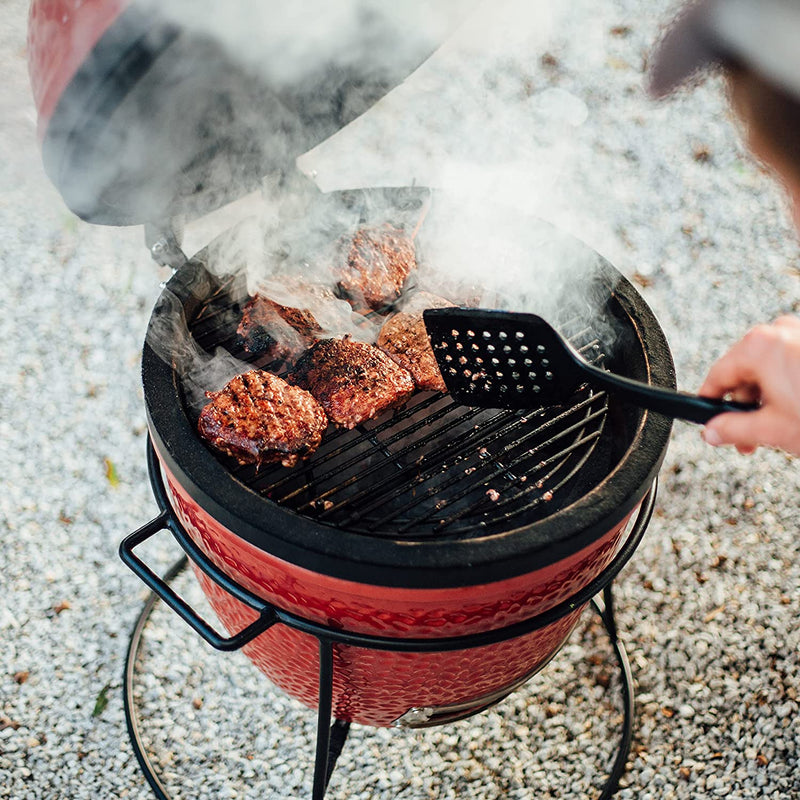 Kamado Joe Kamado Joe Jr. Ceramic Charcoal Grill & Smoker with Cast Iron Stand KJ13RH Charcoal / Red KJ13RH Portable Kamado Grill 811738020303