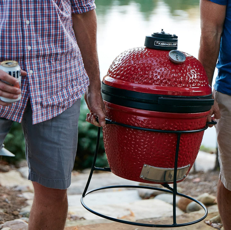 Kamado Joe Kamado Joe Jr. Ceramic Charcoal Grill & Smoker with Cast Iron Stand KJ13RH Charcoal / Red KJ13RH Portable Kamado Grill 811738020303