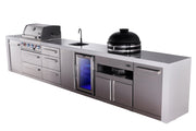 Mont Alpi Mont Alpi 4-burner deluxe series outdoor kitchen island with beverage center and kamado grill module plus extra storage drawer slides MAi400-DBEVKAMDR