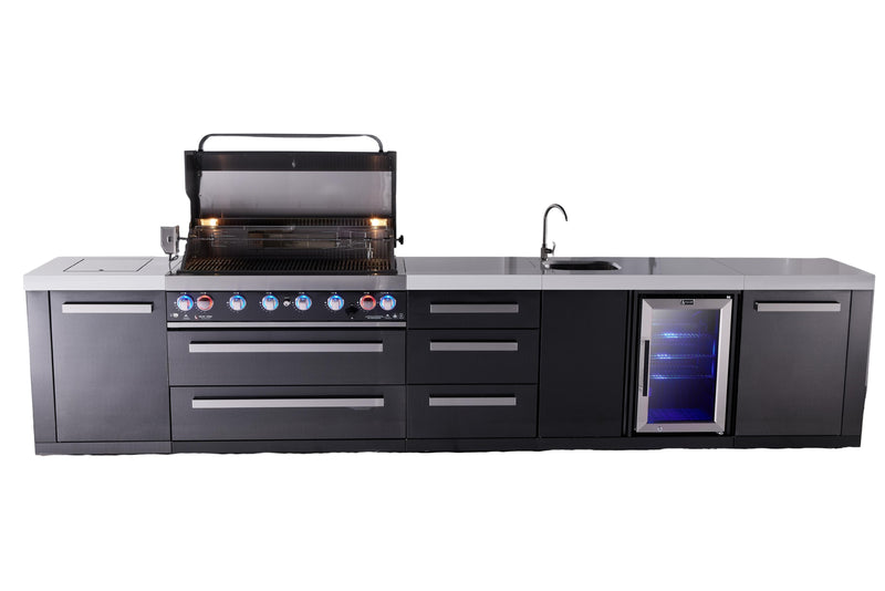 Mont Alpi Mont Alpi 6-burner black series outdoor kitchen island with beverage center and extra drawer slides cabinet module MAi805-BSSBEVDR 727252560228
