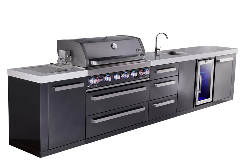 Mont Alpi Mont Alpi 6-burner black series outdoor kitchen island with beverage center and extra drawer slides cabinet module MAi805-BSSBEVDR 727252560228