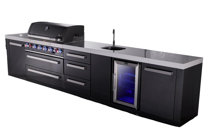 Mont Alpi Mont Alpi 6-burner black series outdoor kitchen island with beverage center and extra drawer slides cabinet module MAi805-BSSBEVDR 727252560228