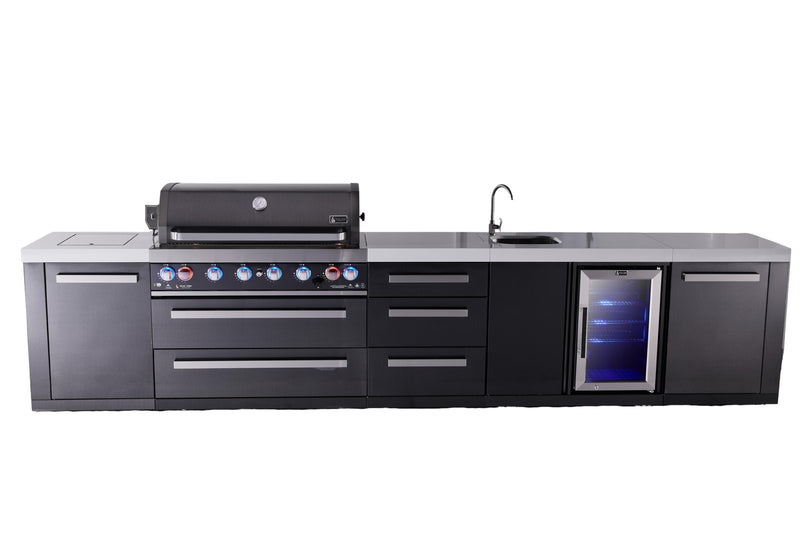Mont Alpi Mont Alpi 6-burner black series outdoor kitchen island with beverage center and extra drawer slides cabinet module MAi805-BSSBEVDR 727252560228
