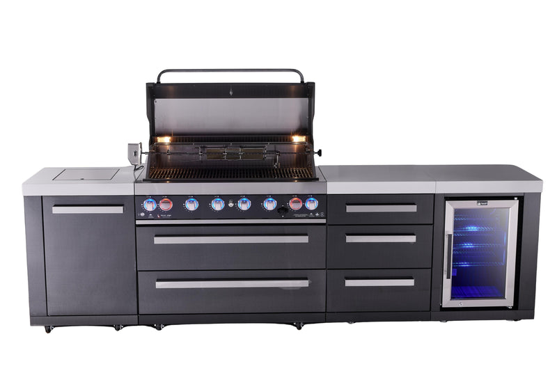 Mont Alpi Mont Alpi 6-burner black series outdoor kitchen island with extra storage cabinet and corner fridge module MAi805-BSSFCDR 727252550083