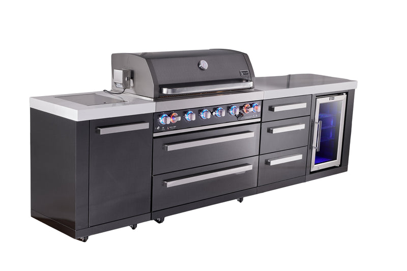 Mont Alpi Mont Alpi 6-burner black series outdoor kitchen island with extra storage cabinet and corner fridge module MAi805-BSSFCDR 727252550083