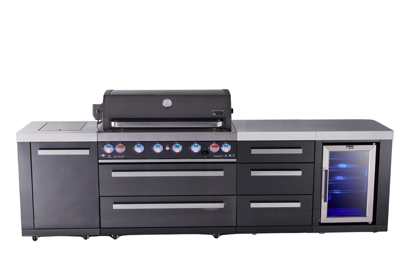 Mont Alpi Mont Alpi 6-burner black series outdoor kitchen island with extra storage cabinet and corner fridge module MAi805-BSSFCDR 727252550083
