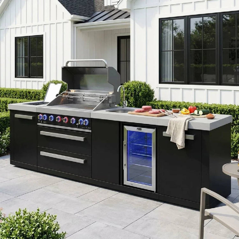 Mont Alpi Mont Alpi 805 Black Stainless Steel Island with a Beverage Center MAi805-BSSBEV Outdoor Kitchen Pre-Built Bundle 689771009025