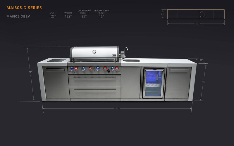 Mont Alpi Mont Alpi 805 Deluxe Island with a Beverage Center MAi805-DBEV Outdoor Kitchen Pre-Built Bundle 689771008783