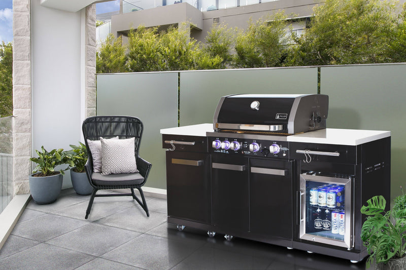 Mont Alpi Mont Alpi 957 Black Stainless Steel Island with compact refrigerator MA-957FC Outdoor Kitchen Pre-Built Bundle 645781121911