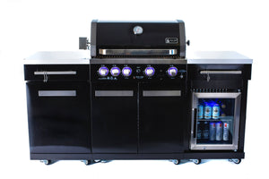 Mont Alpi 957 Black Stainless Steel Island with compact refrigerator