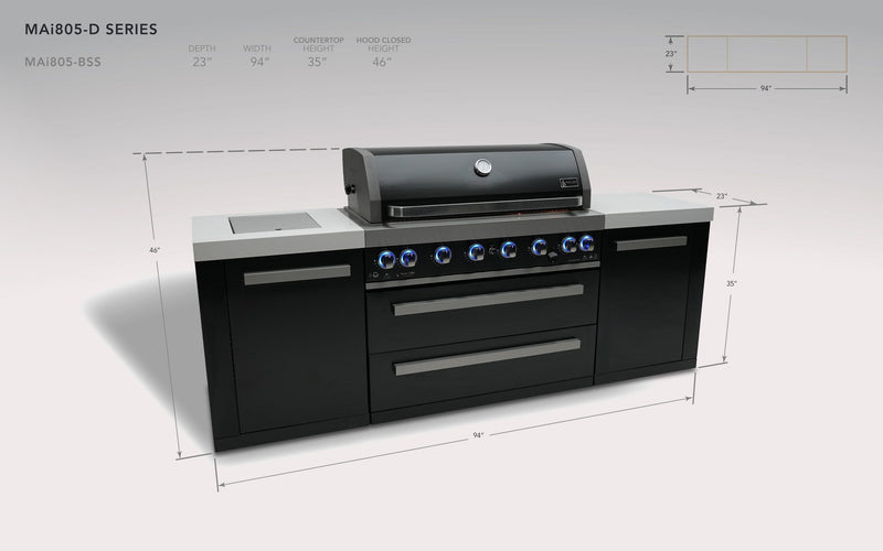 Mont Alpi Mont Alpi Black Series 6-Burner Outdoor Kitchen Island with Extra Drawer Storage MAi805-BSSDR Outdoor Kitchen Pre-Built Bundle