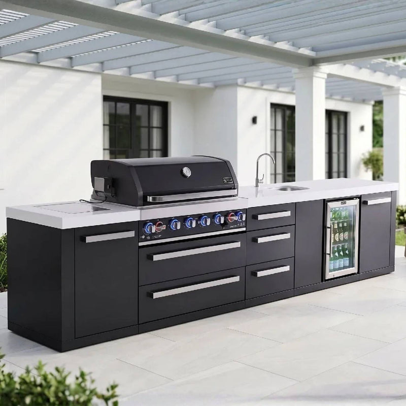 Mont Alpi Mont Alpi Black Series 6-Burner Outdoor Kitchen with Beverage Center & Storage MAi805-BSSBEVDR Outdoor Kitchen Pre-Built Bundle 727252560228