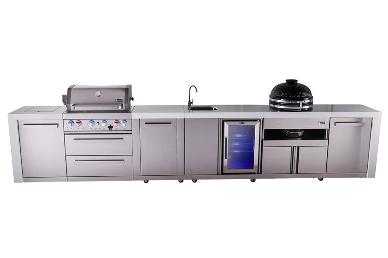 Mont Alpi Mont Alpi Deluxe Series 4-Burner Outdoor Kitchen Island with Beverage Center, Kamado & Storage MAi400-DBEVKAMXL