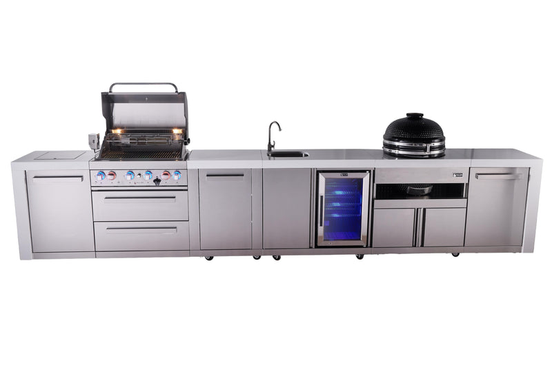 Mont Alpi Mont Alpi Deluxe Series 4-Burner Outdoor Kitchen Island with Beverage Center, Kamado & Storage MAi400-DBEVKAMXL