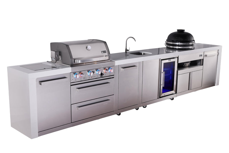 Mont Alpi Mont Alpi Deluxe Series 4-Burner Outdoor Kitchen Island with Beverage Center, Kamado & Storage MAi400-DBEVKAMXL