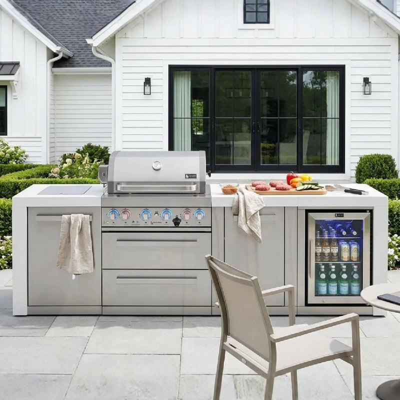 Mont Alpi Mont Alpi Deluxe Series 4-Burner Outdoor Kitchen Island with Refrigerator & Storage MAi400-DFCXL Outdoor Kitchen Pre-Built Bundle