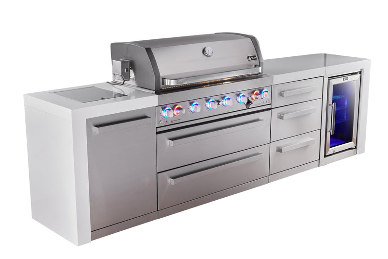Mont Alpi Mont Alpi Deluxe Series 6-Burner Outdoor Kitchen Island with Refrigerator & Storage Modules MAi805-DFCDR Outdoor Kitchen Pre-Built Bundle