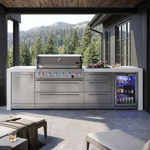 Mont Alpi Mont Alpi Deluxe Series 6-Burner Outdoor Kitchen Island with Refrigerator & Storage Modules MAi805-DFCDR Outdoor Kitchen Pre-Built Bundle
