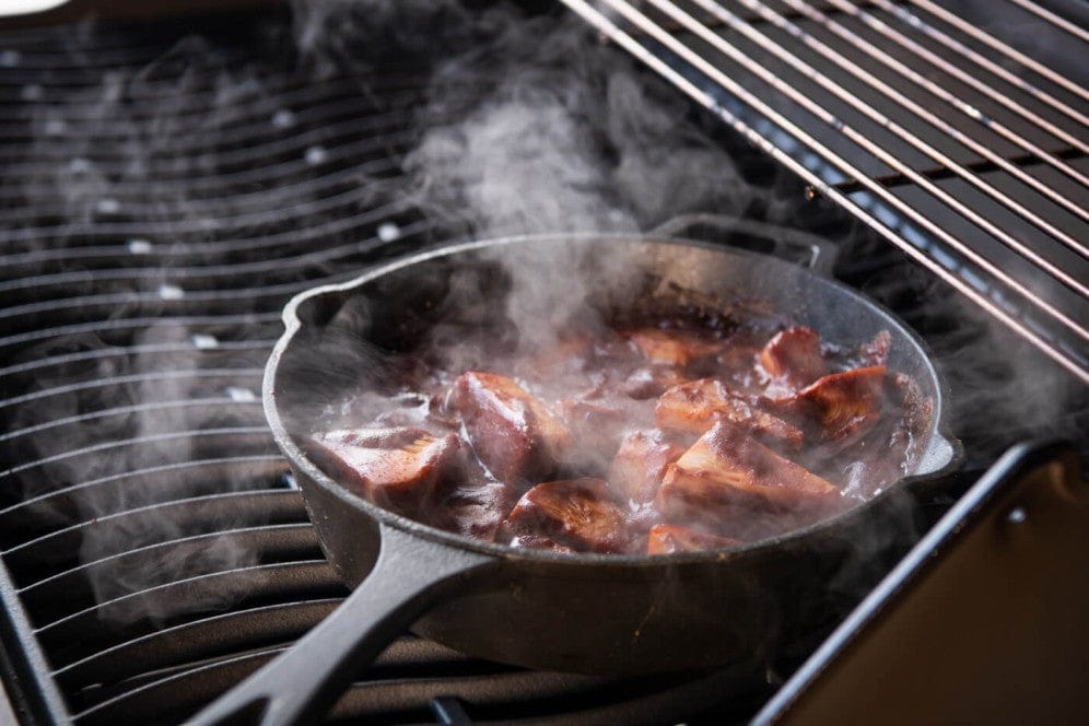 Cast iron shop skillet for bbq