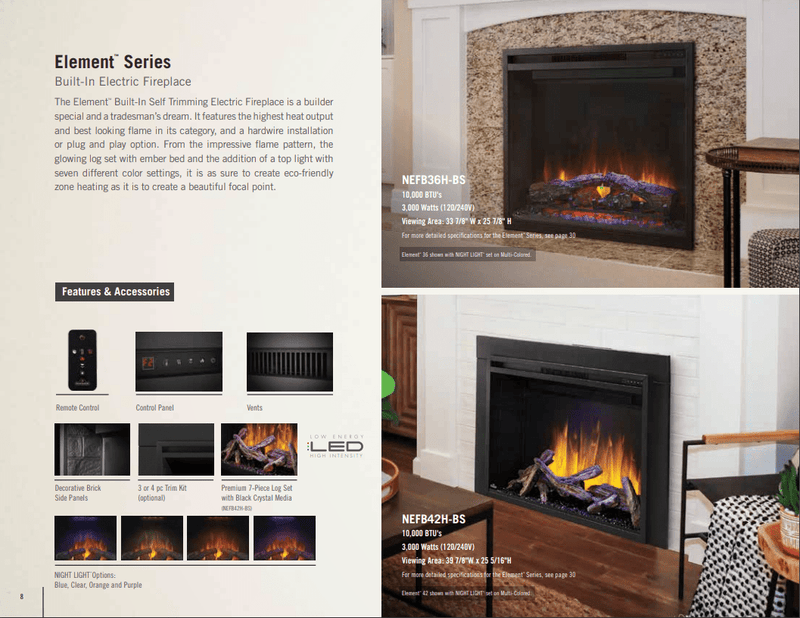 Napoleon Napoleon ELEMENT 36" Built-in Electric Fireplace NEFB36H-BS Canada Electric NEFB36H-BS-1 Built-In Electric Fireplace 629169074488