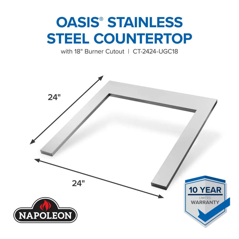 Napoleon Napoleon OASIS 24" x 24" Stainless Steel Countertop with 18" Burner Cutout CT-2424-UGC18 Outdoor Kitchen Countertops 629162161086