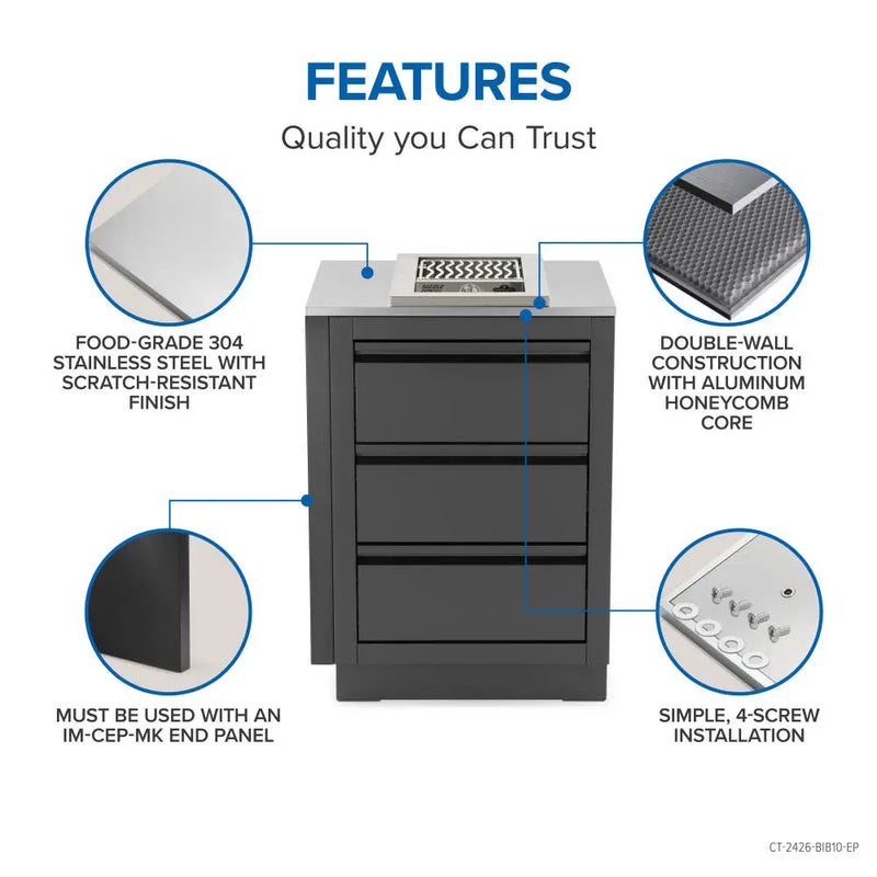 Napoleon Napoleon OASIS 24" x 26" Stainless Steel End Countertop with 10" Burner Cutout CT-2426-BIB10-EP Outdoor Kitchen Countertops 629162161062