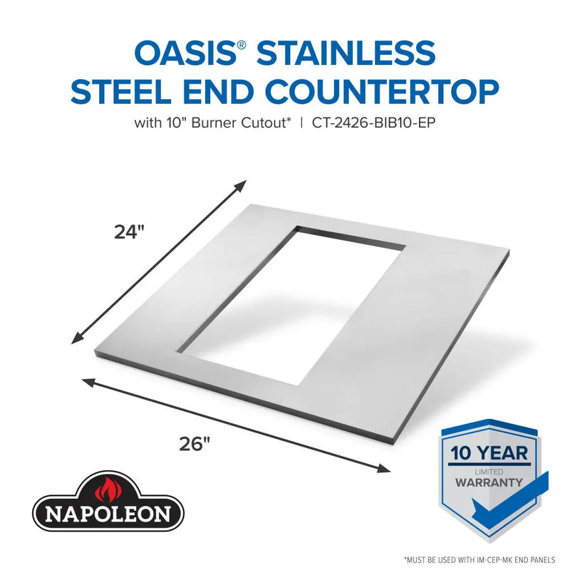 Napoleon Napoleon OASIS 24" x 26" Stainless Steel End Countertop with 10" Burner Cutout CT-2426-BIB10-EP Outdoor Kitchen Countertops 629162161062