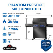 Napoleon Napoleon Phantom Prestige 500 Connected RSIB Gas Grill, Matte Black Freestanding Gas Grill