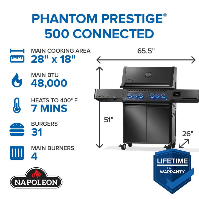 Napoleon Napoleon Phantom Prestige 500 Connected RSIB Gas Grill, Matte Black Freestanding Gas Grill