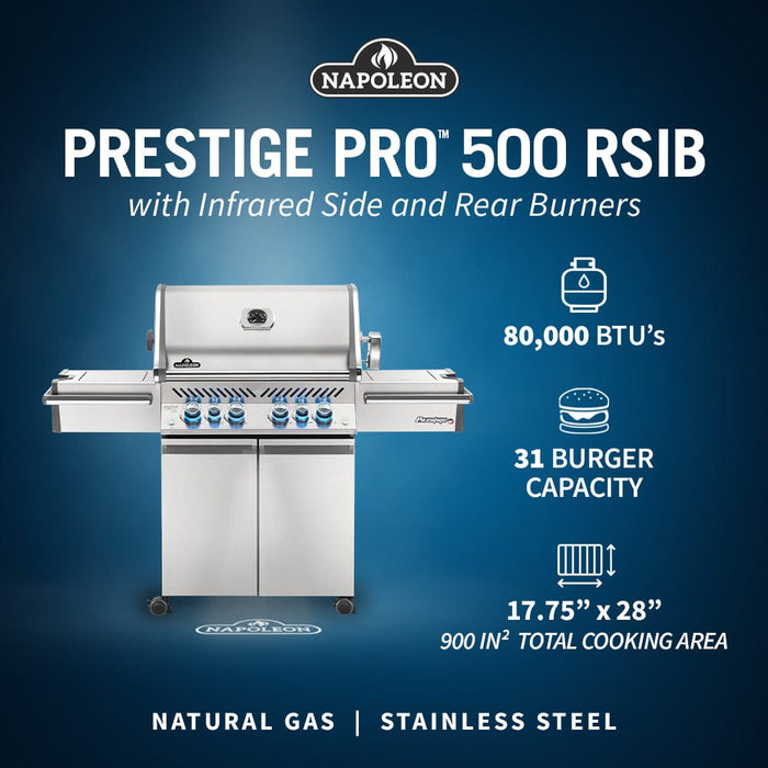 Napoleon Napoleon Prestige PRO 500 RSIB BBQ with Infrared Rear & Side Burners PRO500RSIB-3 Freestanding Gas Grill