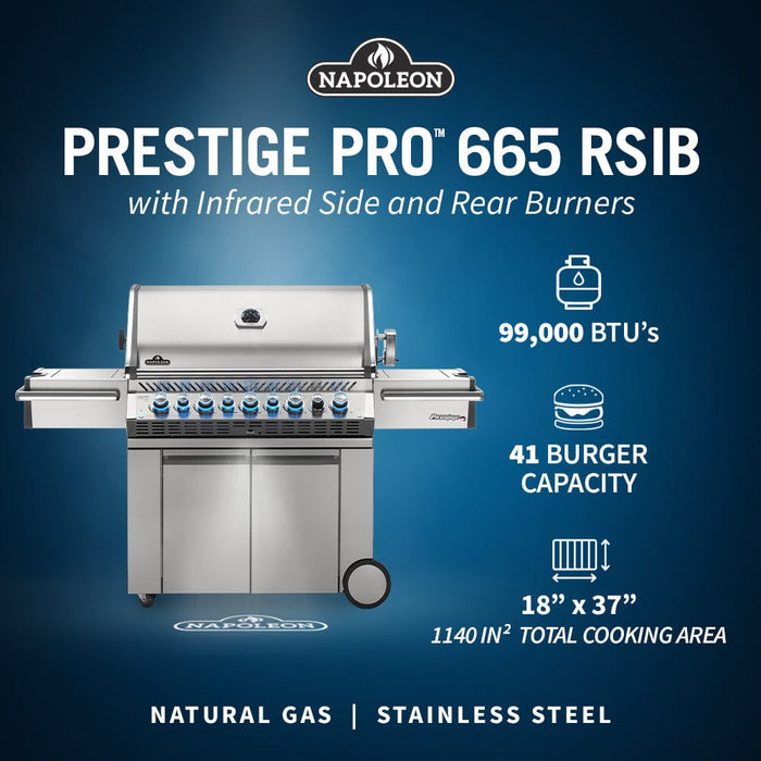 Napoleon Napoleon Prestige PRO 665 RSIB BBQ with Infrared Rear & Side Burners PRO665RSIB-3 Freestanding Gas Grill