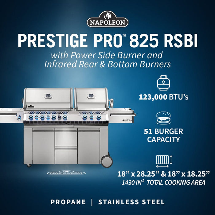 Napoleon Napoleon Prestige PRO 825 RSIB BBQ with Side Burner, Infrared Rear & Bottom Burners PRO825RSBI-3 Freestanding Gas Grill