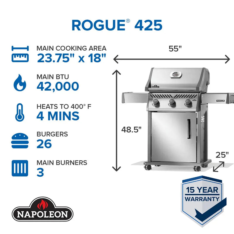 Napoleon Napoleon Rogue 425 Gas Grill, Stainless Steel Freestanding Gas Grill