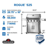 Napoleon Napoleon Rogue 525 Gas Grill, Stainless Steel Freestanding Gas Grill