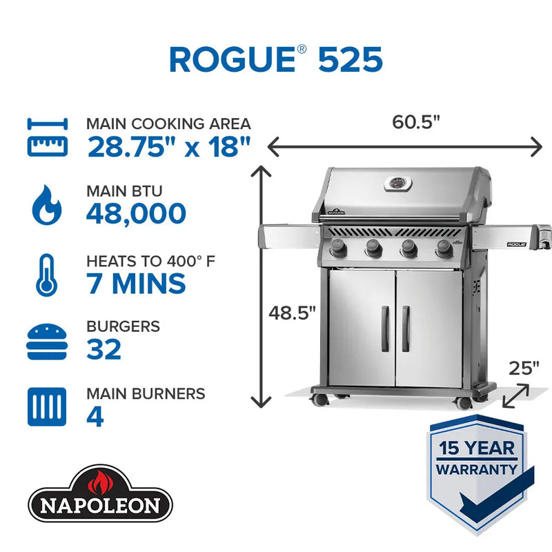 Napoleon Napoleon Rogue 525 Gas Grill, Stainless Steel Freestanding Gas Grill