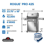 Napoleon Napoleon Rogue PRO 425 SIB Gas Grill, Stainless Steel Freestanding Gas Grill